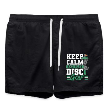 Ruhig bleiben und Disc Golf spielen Freizeit-Werfe - Badeshorts - Schwarz - Vorne - AI Model Male 185 light (185cm)