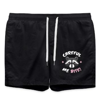 Careful, me bite! - Süßer Waschbär - Badeshorts - Schwarz - Vorne - AI Model Male 185 light (185cm)