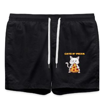 Katze Pizza Lustig Pizzaliebhaber Katzenfreund - Badeshorts - Schwarz - Vorne - AI Model Male 185 light (185cm)