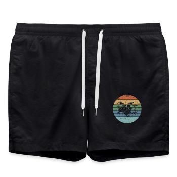 Schlagzeug spielen Retro - Badeshorts - Schwarz - Vorne - AI Model Male 185 light (185cm)