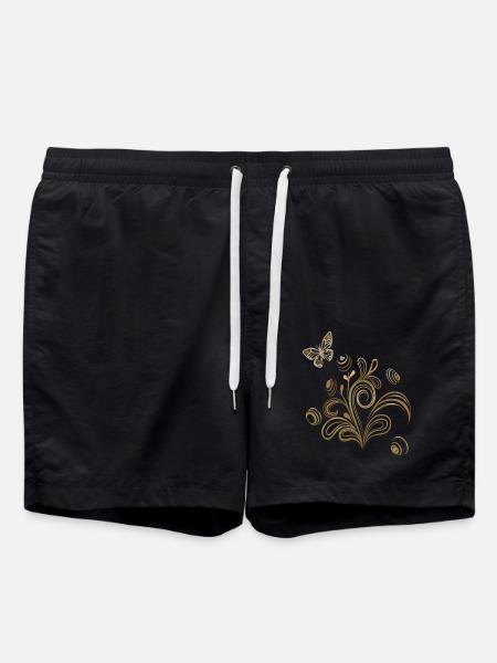 Blumenranke mit Schmetterling - Badeshorts - Schwarz