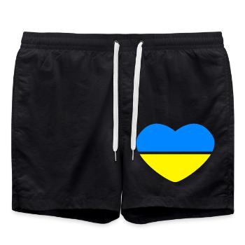 Herz 2farbig - Azurblau Gold - Ukraine - Badeshorts - Schwarz - Vorne - AI Model Male 185 light (185cm)
