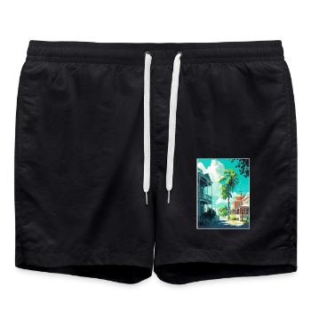Key West Florida Vintage Reiseposter Souvenir - Badeshorts - Schwarz - Vorne - AI Model Male 185 light (185cm)