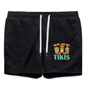Hier sind meine Tikis Hawaiianische Luau Party Tik - Badeshorts - Schwarz - Vorne - AI Model Male 185 light (185cm)
