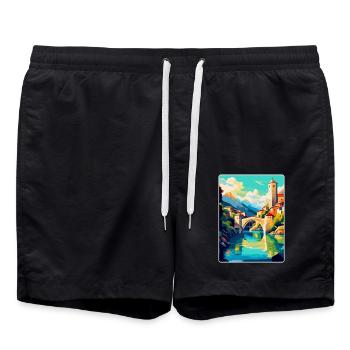 Mostar Bosnien Herzegowina Vintage Reiseposter - Badeshorts - Schwarz - Vorne - AI Model Male 185 light (185cm)