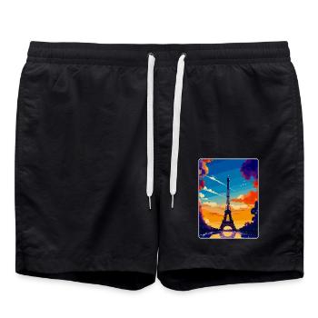 Eiffelturm Paris Frankreich Vintage Reiseplakat - Badeshorts - Schwarz - Vorne - AI Model Male 185 light (185cm)