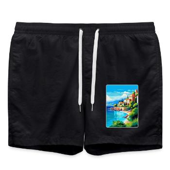 Côte d Azur Frankreich Vintage Reiseplakat Souvenir - Badeshorts - Schwarz - Vorne - AI Model Male 185 light (185cm)