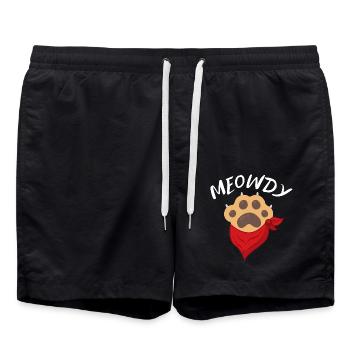 Meowdy Funny Cowboy Katzenpfote - Badeshorts - Schwarz - Vorne - AI Model Male 185 light (185cm)
