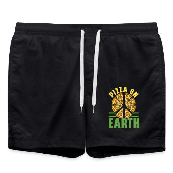 Pizza On Earth Pizza-Liebhaber Italienisches Essen - Badeshorts - Schwarz - Vorne - AI Model Male 185 light (185cm)