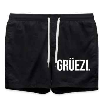 GRÜEZI. - Schlicht und Aussagekräftig - Badeshorts - Schwarz - Vorne - AI Model Male 185 light (185cm)