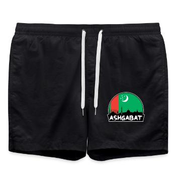 Aschgabat Turkmenistan Flagge Skyline Silhouette Trav - Badeshorts - Schwarz - Vorne - AI Model Male 185 light (185cm)