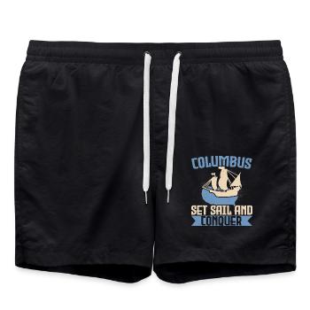 Kolumbus Segel setzen und Schiff erobern Kolumbus- - Badeshorts - Schwarz - Vorne - AI Model Male 185 light (185cm)