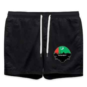 Aschgabat Turkmenistan Flagge Skyline Silhouette Trav - Badeshorts - Schwarz - Vorne - AI Model Male 185 light (185cm)