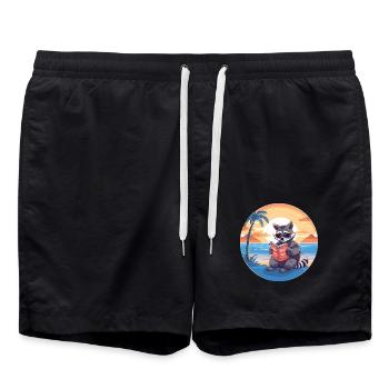 Waschbär Niedliche Lustige Karikatur Kawaii Buch Strand - Badeshorts - Schwarz - Vorne - AI Model Male 185 light (185cm)
