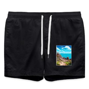 Das Minack Theatre Cornwall Vintage-Reiseposter - Badeshorts - Schwarz - Vorne - AI Model Male 185 light (185cm)