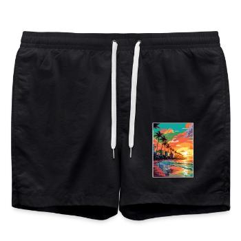 Miami Beach Florida Vintage Reiseposter Souvenir - Badeshorts - Schwarz - Vorne - AI Model Male 185 light (185cm)