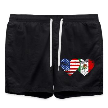 USA Meksiko Flagge Herz used - Badeshorts - Schwarz - Vorne - AI Model Male 185 light (185cm)