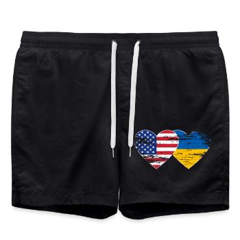 USA Ukraine Flagge Herz used - Badeshorts - Schwarz - Vorne - AI Model Male 185 light (185cm)