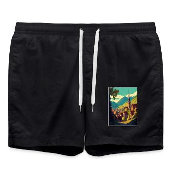 Transsilvanien Rumänien Village Zimmer Reiseposter - Badeshorts - Schwarz - Vorne - AI Model Male 185 light (185cm)