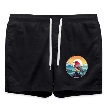 Finch Buntes Aquarell Cartoon Kawaii Tier - Badeshorts - Schwarz - Vorne - AI Model Male 185 light (185cm)
