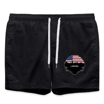 Lansing Michigan Usa Flagge Skyline Silhouette Trave - Badeshorts - Schwarz - Vorne - AI Model Male 185 light (185cm)