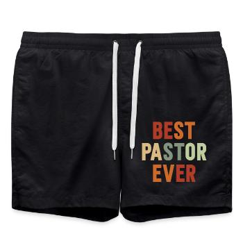 Bester Pastor Ever Vintage - Badeshorts - Schwarz - Vorne - AI Model Male 185 light (185cm)