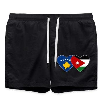 Kosovo Jordanien Flagge Herz - Badeshorts - Schwarz - Vorne - AI Model Male 185 light (185cm)