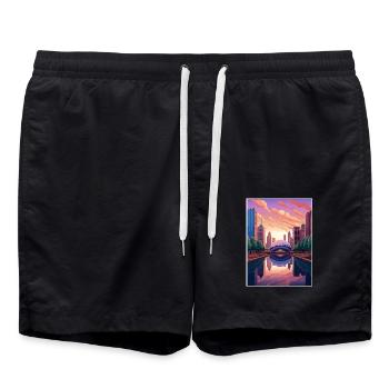 Chicago Illinois Millennium Park Reiseplakat - Badeshorts - Schwarz - Vorne - AI Model Male 185 light (185cm)