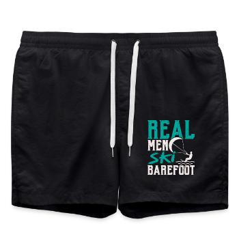 Echte Männer fahren barfuß Wasserski Wasserskifahr - Badeshorts - Schwarz - Vorne - AI Model Male 185 light (185cm)