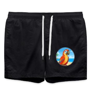 Papagei Aquarell Cartoon Kawaii Clipart Tier - Badeshorts - Schwarz - Vorne - AI Model Male 185 light (185cm)
