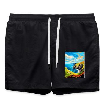Slieve League Irland UK Vintage Reiseplakat WPA - Badeshorts - Schwarz - Vorne - AI Model Male 185 light (185cm)