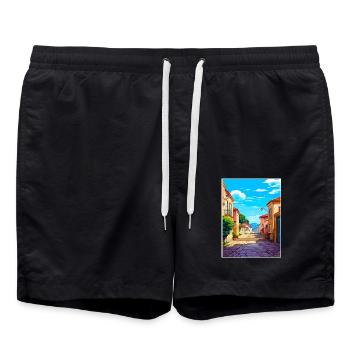 Vianna Do Castelo Portugal Vintage Reiseposter - Badeshorts - Schwarz - Vorne - AI Model Male 185 light (185cm)