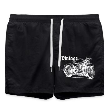 Vintage Motorrad Linienzeichnung - Badeshorts - Schwarz - Vorne - AI Model Male 185 light (185cm)