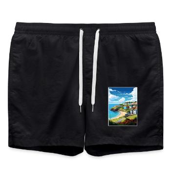 Das Roseland Peninsula Cornwall Reiseposter - Badeshorts - Schwarz - Vorne - AI Model Male 185 light (185cm)