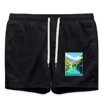 Mostar Bosnien Herzegowina Stari Most Brücke Koski - Badeshorts - Schwarz - Vorne - AI Model Male 185 light (185cm)
