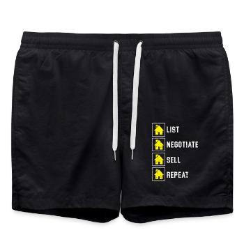List Negotiate Sell Repeat Agent Immobilienmakler - Badeshorts - Schwarz - Vorne - AI Model Male 185 light (185cm)