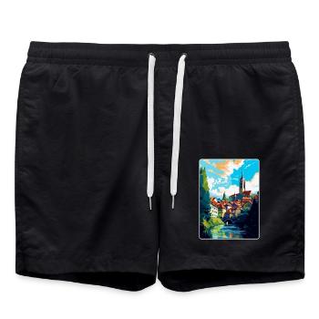 Fribourg Schweiz Vintage Reiseposter WPA Art - Badeshorts - Schwarz - Vorne - AI Model Male 185 light (185cm)