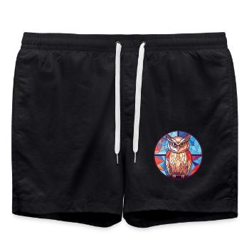 Eule buntes Aquarell Tier Haustier Illustration - Badeshorts - Schwarz - Vorne - AI Model Male 185 light (185cm)