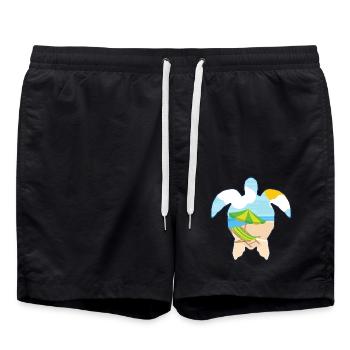 Schildkröte mit Strandszene - Urlaubsmotiv - Badeshorts - Schwarz - Vorne - AI Model Male 185 light (185cm)