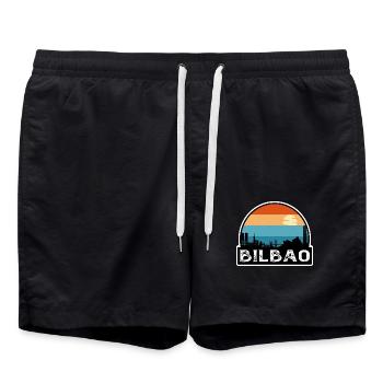 Bilbao Spanien Flagge Skyline Reisesouvenir - Badeshorts - Schwarz - Vorne - AI Model Male 185 light (185cm)