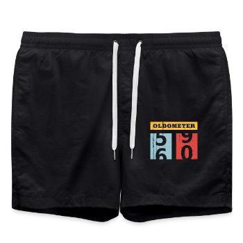 Oldometer 59-60 60.Geburtstag 60 Retro Geschenk - Badeshorts - Schwarz - Vorne - AI Model Male 185 light (185cm)