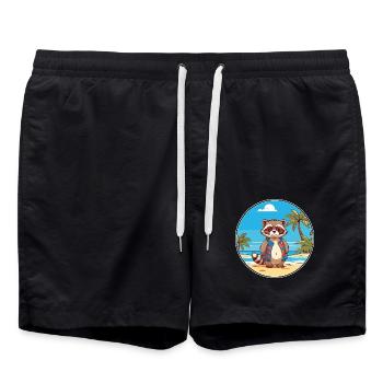 Waschbär Aquarell Cartoon Kawaii Clipart Tier - Badeshorts - Schwarz - Vorne - AI Model Male 185 light (185cm)