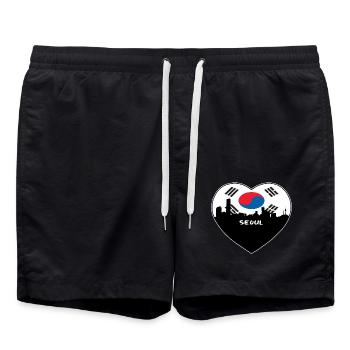 Seoul Südkorea Flagge Skyline Reise Souvenir - Badeshorts - Schwarz - Vorne - AI Model Male 185 light (185cm)