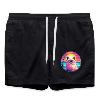 Birman-Katzenrasse-Aquarell-Cartoon-Kawaii-Haustier - Badeshorts - Schwarz - Vorne - AI Model Male 185 light (185cm)