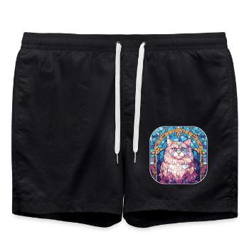 Bunte persische Katzenrasse Aquarellmalerei - Badeshorts - Schwarz - Vorne - AI Model Male 185 light (185cm)