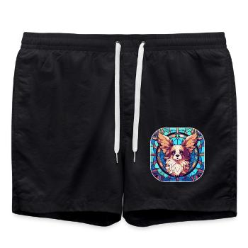Bunte Papillon-Hunderasse Aquarellglasfarbe - Badeshorts - Schwarz - Vorne - AI Model Male 185 light (185cm)