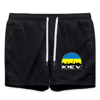 Kiew Ukraine Flagge Skyline Silhouette Reisen - Badeshorts - Schwarz - Vorne - AI Model Male 185 light (185cm)
