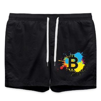Bitcoin WasserfarbenBTC Crypto Moon - Badeshorts - Schwarz - Vorne - AI Model Male 185 light (185cm)