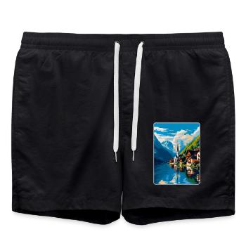 Hallstatt Österreich Vintage Reiseplakat Souvenir - Badeshorts - Schwarz - Vorne - AI Model Male 185 light (185cm)