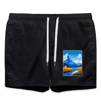 Skandinavische Berge Schweden Reiseposter WPA - Badeshorts - Schwarz - Vorne - AI Model Male 185 light (185cm)